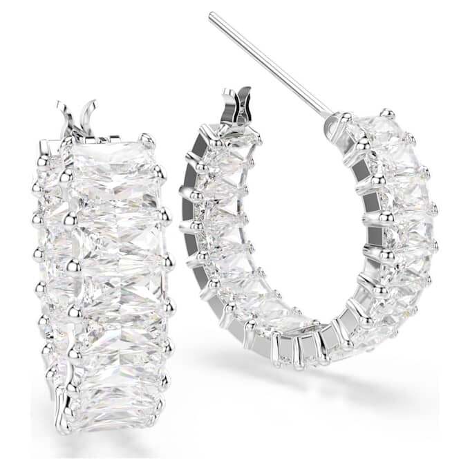Matrix Hoop Earrings Baguette Cut, White, Rhodium Plated Matrix Hoop Earrings Baguette Cut, White, Rhodium Plated