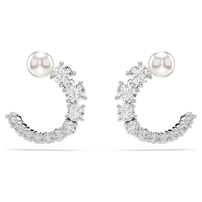 Matrix Hoop Earrings Crystal Pearl, Round Cut, White, Rhodium Plated Matrix Hoop Earrings Crystal Pearl, Round Cut, White, Rhodium Plated