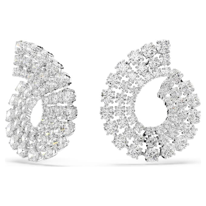 Matrix Hoop Earrings Mixed Round Cuts, White, Rhodium Plated Matrix Hoop Earrings Mixed Round Cuts, White, Rhodium Plated
