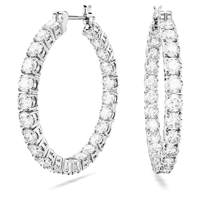 Matrix Hoop Earrings Round Cut, White, Rhodium Plated Matrix Hoop Earrings Round Cut, White, Rhodium Plated
