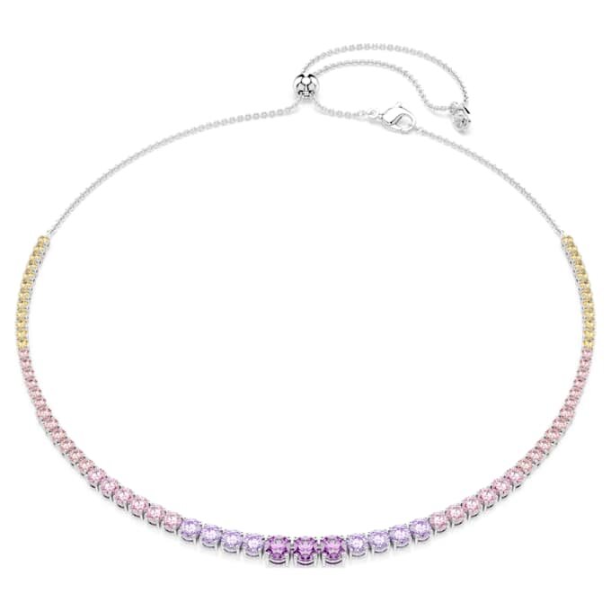 Matrix Necklace Gradient of Round Cuts, Multicolored, Rhodium Plated Matrix Necklace Gradient of Round Cuts, Multicolored, Rhodium Plated