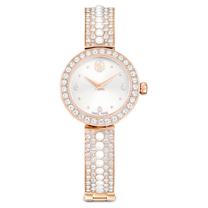 Matrix Pearl Bangle Bangle Watch Swiss Made, Crystal Bracelet, White, Rose Gold-Tone Finish Matrix Pearl Bangle Bangle Watch Swiss Made, Crystal Bracelet, White, Rose Gold-Tone Finish