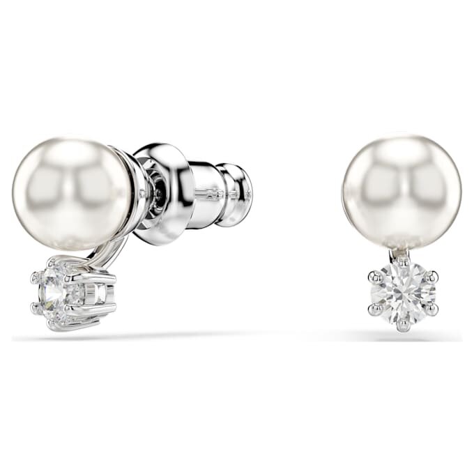 Matrix Stud Earrings Crystal Pearl, Round Cut, White, Rhodium Plated Matrix Stud Earrings Crystal Pearl, Round Cut, White, Rhodium Plated