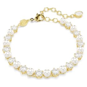 Matrix Tennis Bracelet Crystal Pearl, Round Cut, White, Gold-Tone Plated Matrix Tennis Bracelet Crystal Pearl, Round Cut, White, Gold-Tone Plated