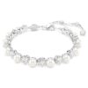 Matrix Tennis Bracelet Crystal Pearl, Round Cut, White, Rhodium Plated