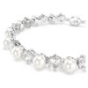 Matrix Tennis Bracelet Crystal Pearl, Round Cut, White, Rhodium Plated