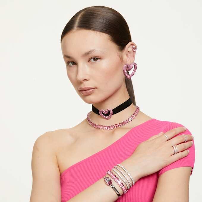 Matrix Tennis Bracelet Round Cut, Pink, Rhodium Plated Matrix Tennis Bracelet Round Cut, Pink, Rhodium Plated