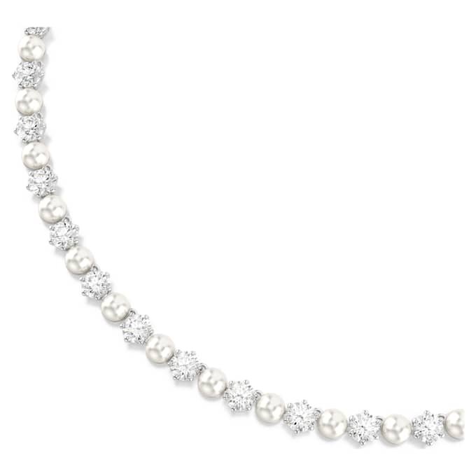 Matrix Tennis Necklace Crystal Pearl, Round Cut, White, Rhodium Plated Matrix Tennis Necklace Crystal Pearl, Round Cut, White, Rhodium Plated