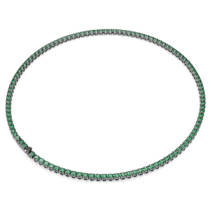 Matrix Tennis Necklace Round Cut, Green, Ruthenium Plated Matrix Tennis Necklace Round Cut, Green, Ruthenium Plated