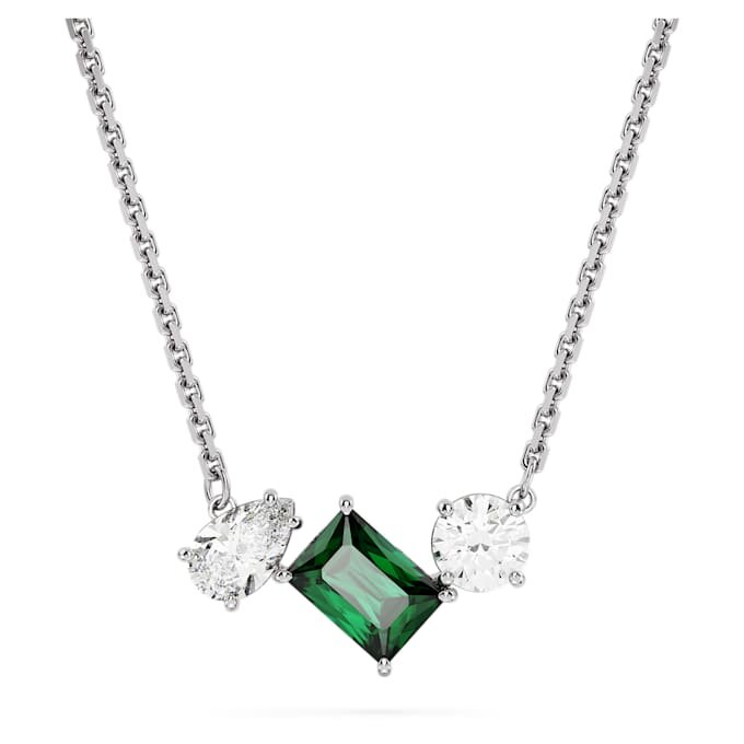 Mesmera Pendant Mixed Cuts, Green, Rhodium Plated Mesmera Pendant Mixed Cuts, Green, Rhodium Plated