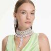 Millenia Clip Earrings Octagon Cut, Chandelier, White, Rhodium Plated