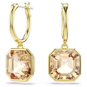 Millenia Drop Earrings Square Cut, Caramel, Gold-Tone Plated