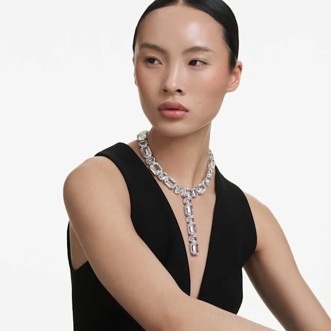 Millenia Necklace Mixed Cuts, White, Rhodium Plated Millenia Necklace Mixed Cuts, White, Rhodium Plated