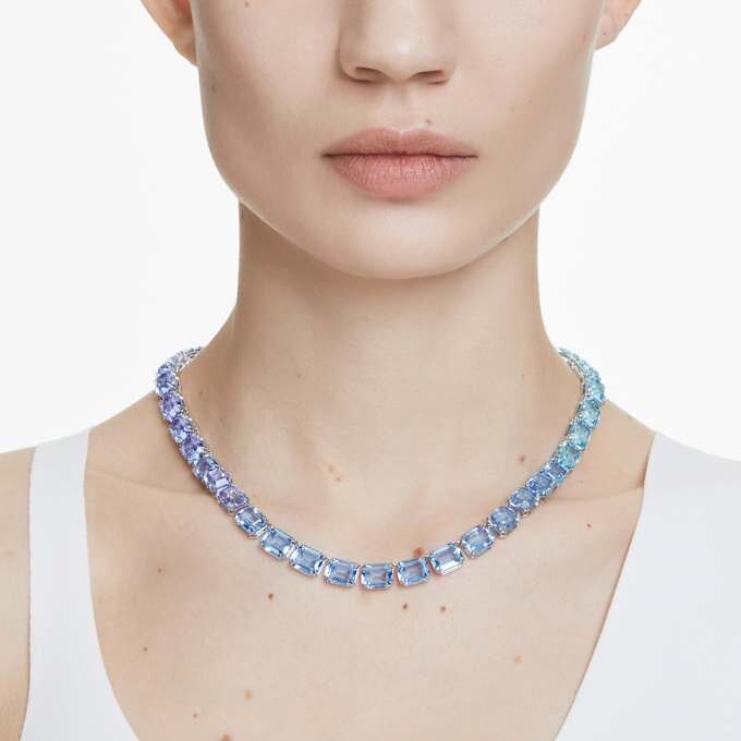 Millenia Necklace Octagon Cut, Color Gradient, Blue, Rhodium Plated Millenia Necklace Octagon Cut, Color Gradient, Blue, Rhodium Plated