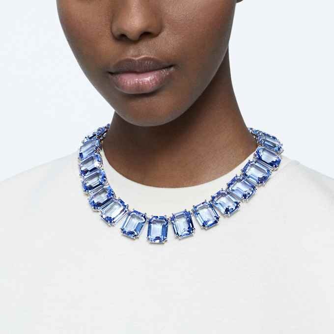 Millenia Necklace Oversized Crystals, Octagon Cut, Blue, Rhodium Plated Millenia Necklace Oversized Crystals, Octagon Cut, Blue, Rhodium Plated