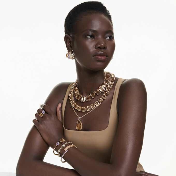 Millenia Necklace Oversized Crystals, Octagon Cut, Caramel, Gold-Tone Plated Millenia Necklace Oversized Crystals, Octagon Cut, Caramel, Gold-Tone Plated