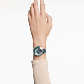 Octea Chrono Watch Swiss Made, Leather Strap, Green, Rose Gold-Tone Finish