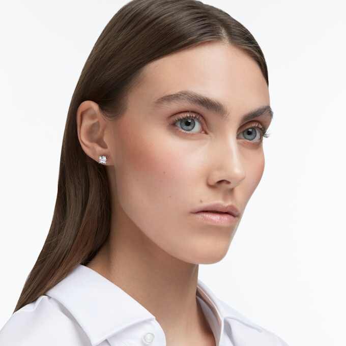 Stilla Attract Stud Earrings Square Cut, White, Rhodium Plated Stilla Attract Stud Earrings Square Cut, White, Rhodium Plated