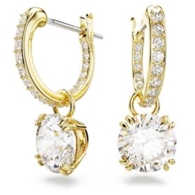 Stilla Drop Earrings Round Cut, White, Gold-Tone Plated Stilla Drop Earrings Round Cut, White, Gold-Tone Plated