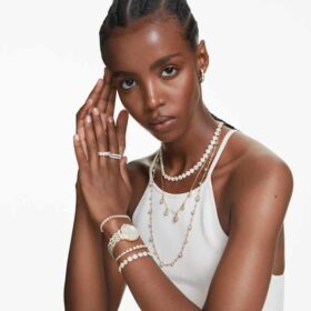 Una Angelic Bracelet Round Cut, Pavé, Medium, White, Gold-Tone Plated