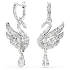 Swan Earrings Swan, White, Rhodium Plated