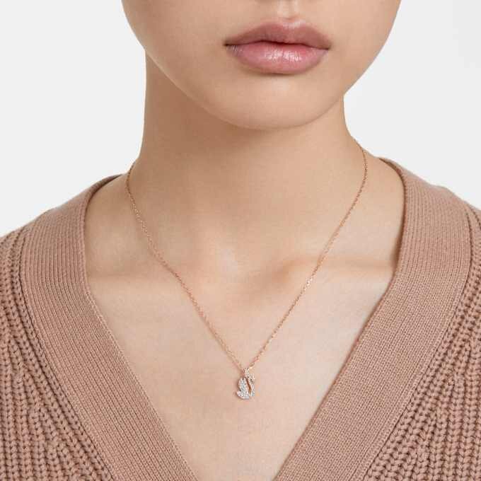 Swan Pendant Swan, Small, White, Rose Gold-Tone Plated Swan Pendant Swan, Small, White, Rose Gold-Tone Plated