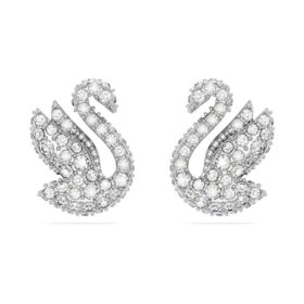 Swan Stud Earrings Swan, White, Rhodium Plated