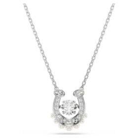 Symbolica Pendant Crystal Pearl, Round Cut, Pavé, Horse Shoe, White, Rhodium Plated