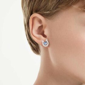 Symbolica Stud Earrings Round Cut, Pavé, Horse Shoe, Blue, Rhodium Plated