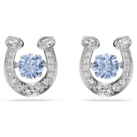 Symbolica Stud Earrings Round Cut, Pavé, Horse Shoe, Blue, Rhodium Plated
