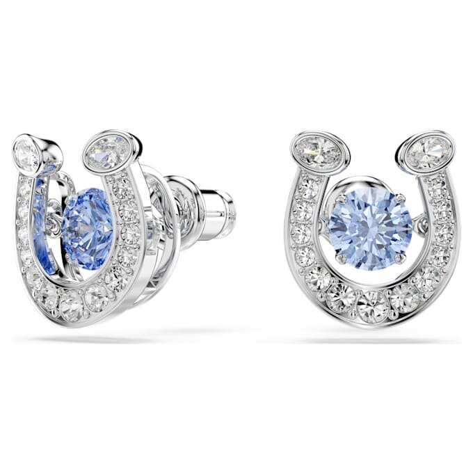 Symbolica Stud Earrings Round Cut, Pavé, Horse Shoe, Blue, Rhodium Plated Symbolica Stud Earrings Round Cut, Pavé, Horse Shoe, Blue, Rhodium Plated