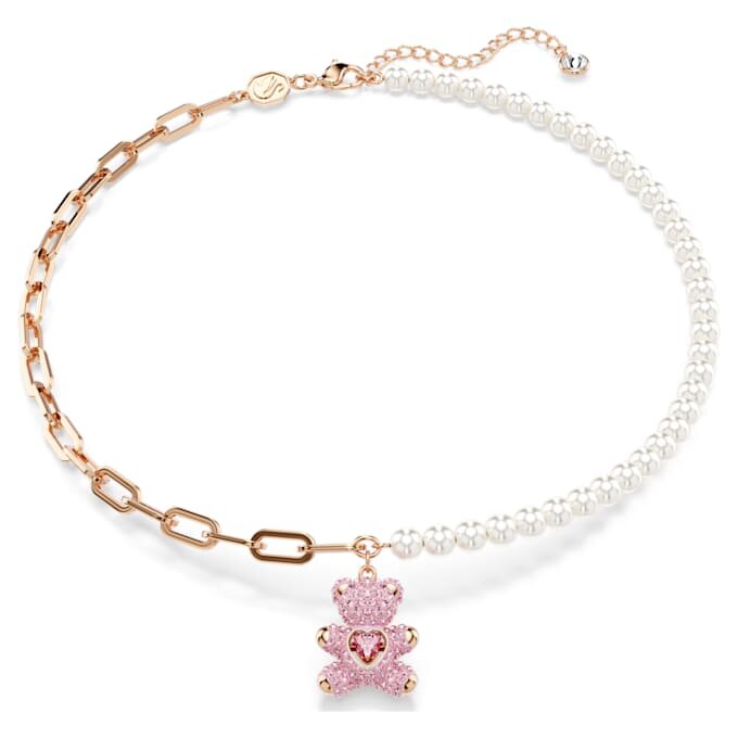 Teddy Pendant Crystal Pearl, Bear, Pink, Rose Gold-Tone Plated Teddy Pendant Crystal Pearl, Bear, Pink, Rose Gold-Tone Plated
