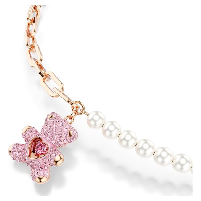 Teddy Pendant Crystal Pearl, Bear, Pink, Rose Gold-Tone Plated Teddy Pendant Crystal Pearl, Bear, Pink, Rose Gold-Tone Plated