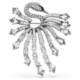 The Vienna Collection Brooch Swan, White, Ruthenium Plated
