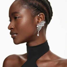 The Vienna Collection Ear Cuffs Feather, Large, White, Ruthenium Plated