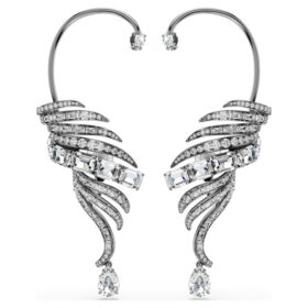 The Vienna Collection Ear Cuffs Feather, Large, White, Ruthenium Plated
