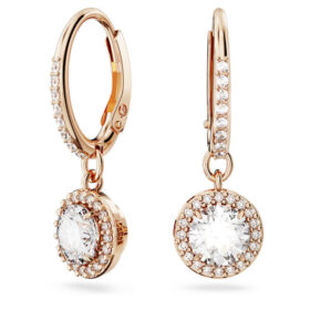 Una Angelic Drop Earrings Round Cut, Pavé, White, Rose Gold-Tone Plated