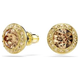 Una Angelic Stud Earrings Round Cut, Caramel, Gold-Tone Plated