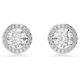 Una Angelic Stud Earrings Round Cut, Pavé, White, Rhodium Plated